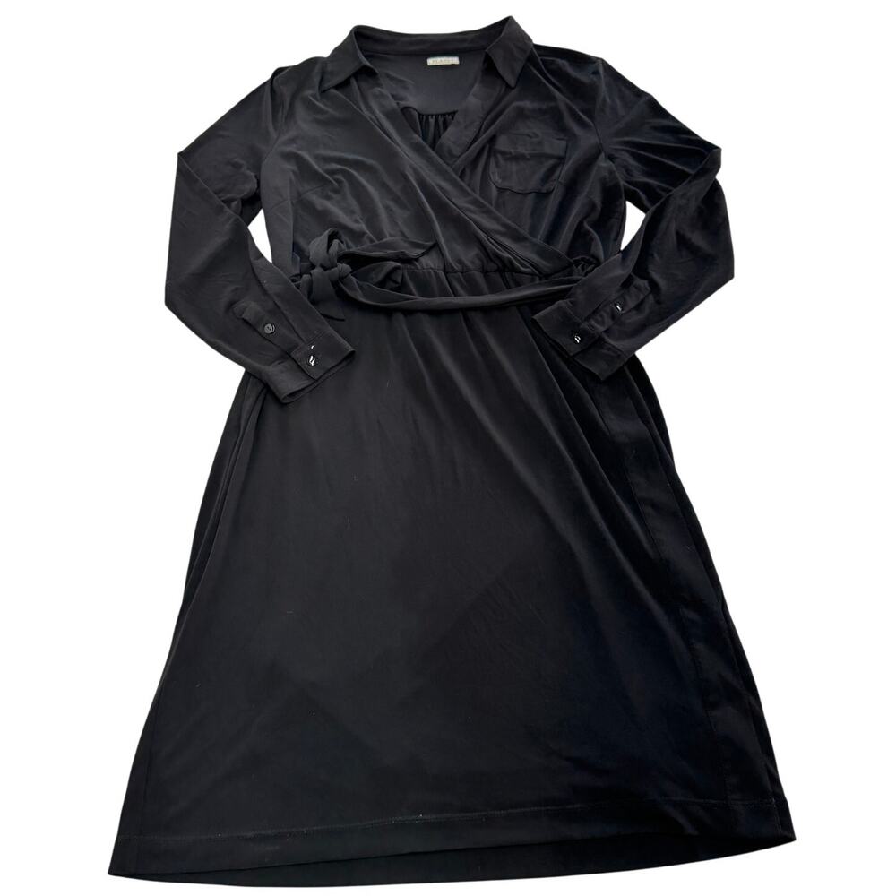 Planet Dress Women 12 US 16 UK Black Wrap Midi‎ Long Sleeve Belted Office Chic